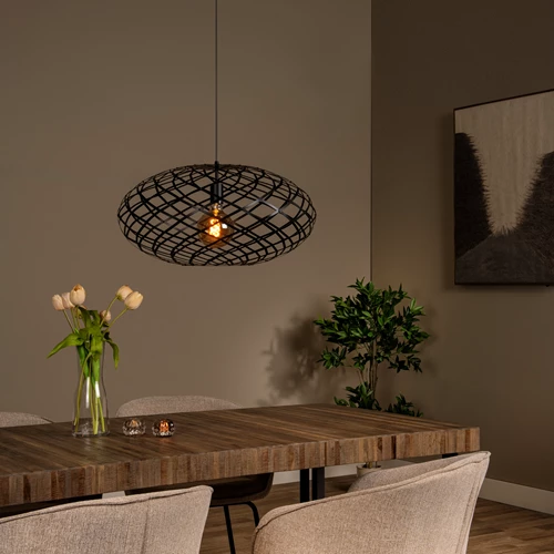 Lucide WOLFRAM - Hanglamp - Ø 65 cm - 1xE27 - Zwart - sfeer 1
